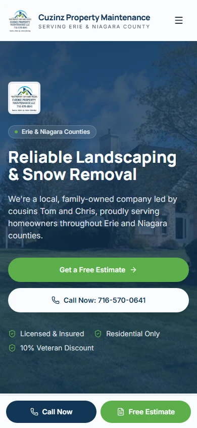Cuzinz Property Maintenance mobile click-to-call interface