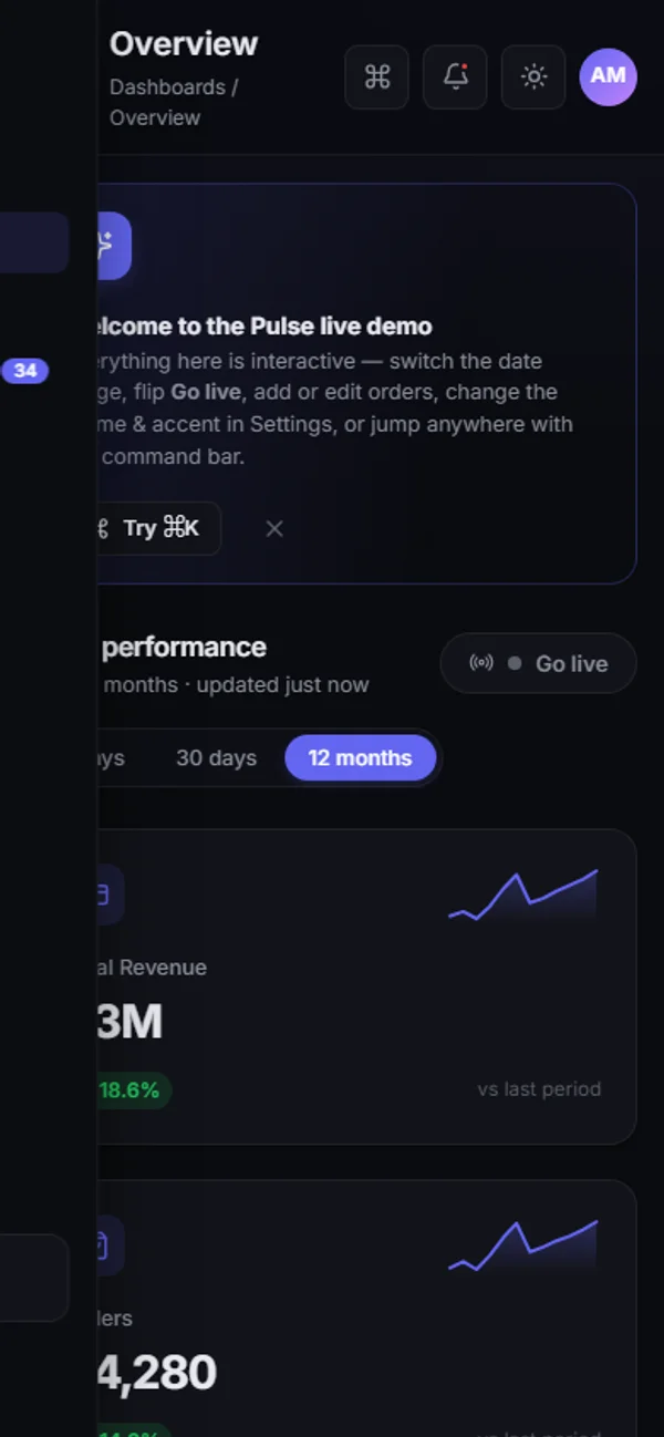 Pulse analytics dashboard mobile interface